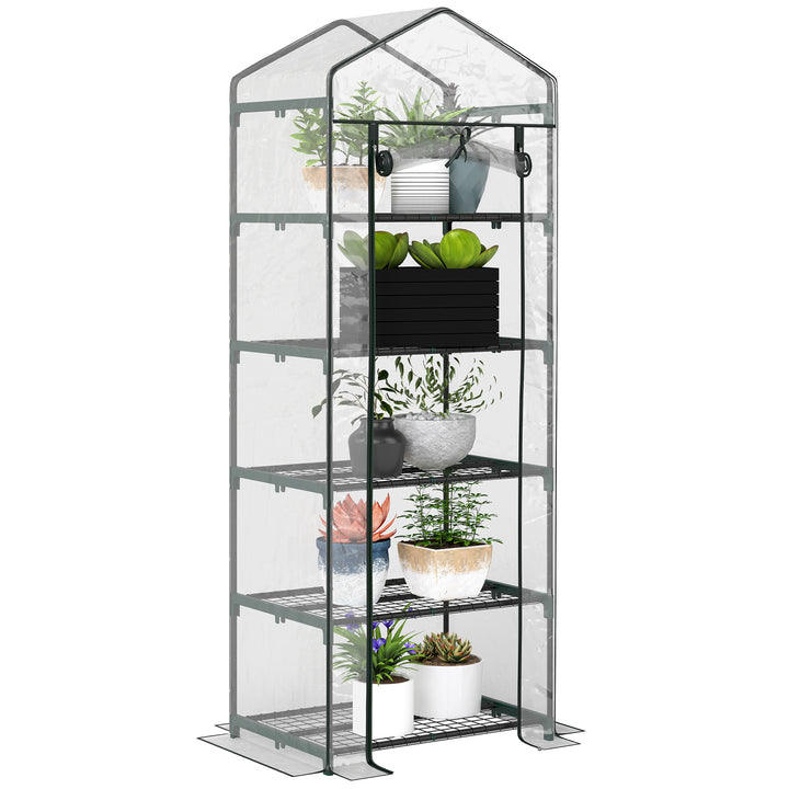 Outsunny 5 Tier Mini Greenhouse, Portable Outdoor Flower Stand with Shelf Clips, Indoor Greenhouse with Steel Frame, Transparent, 27.25" x 19.25" x 76", Clear