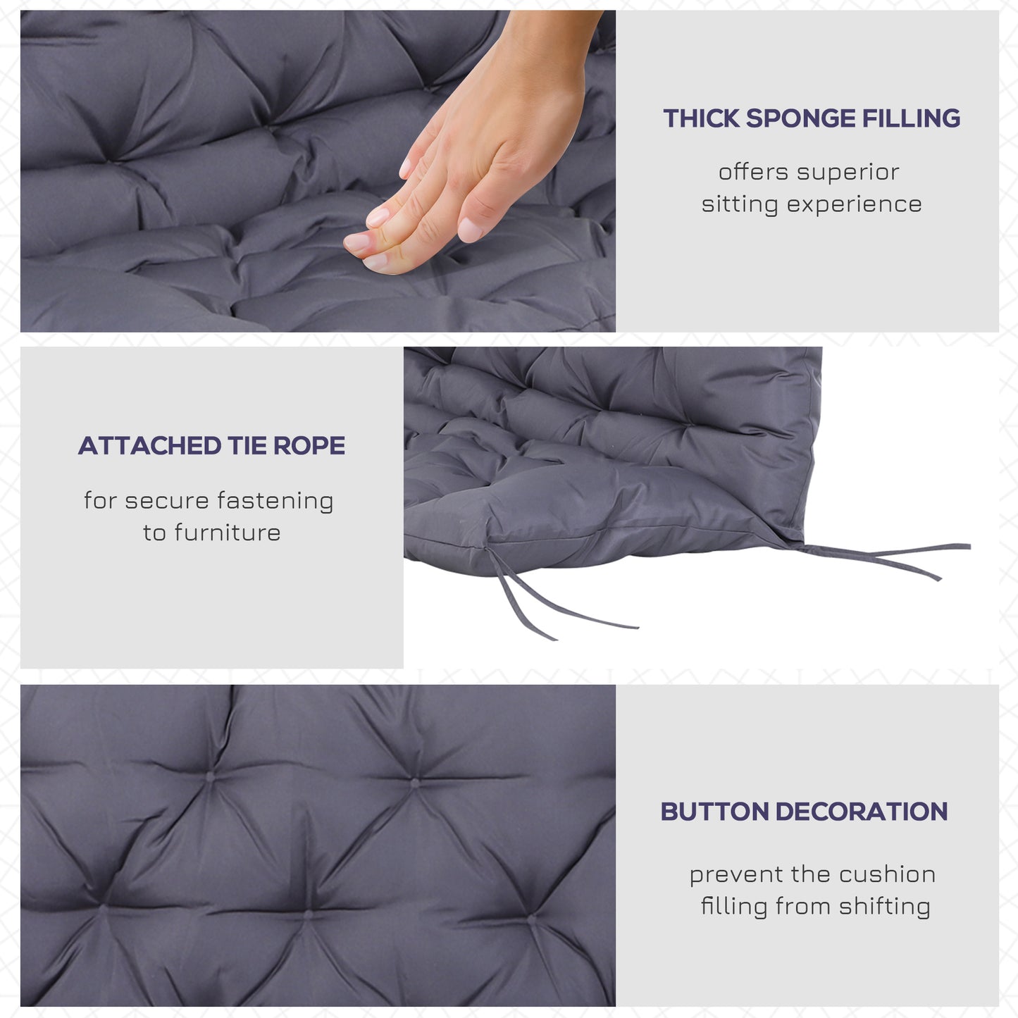 Outsunny 2 Seater Garden Bench Cushion, Thick Outdoor Non-Slip 2 Seater Soft Pad With Backrest for Garden Patio, 52" x 43" x 4", Dark Grey