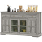 HOMCOM Sideboard Buffet Cabinet with Storage, Coffee Bar Cabinet with Glass Doors and Adjustable Shelves, Distressed White