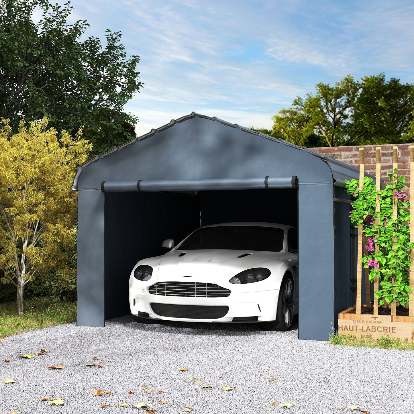 Outsunny 10' x 15' Metal Carport, Heavy Duty Garage Car Shelter with Galvanized Metal Roof and Removable Sidewalls, Dark Grey