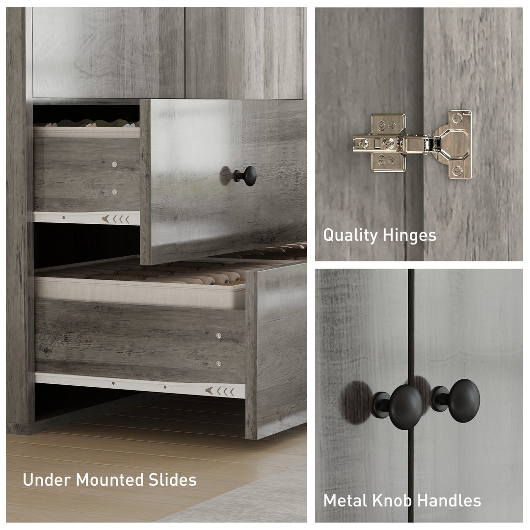 HOMCOM Modern Wardrobe Closet Armoire with 2 Drawers and Hanging Rod, Clothes Storage Organizer with Anti-tipping Design for Bedroom, White