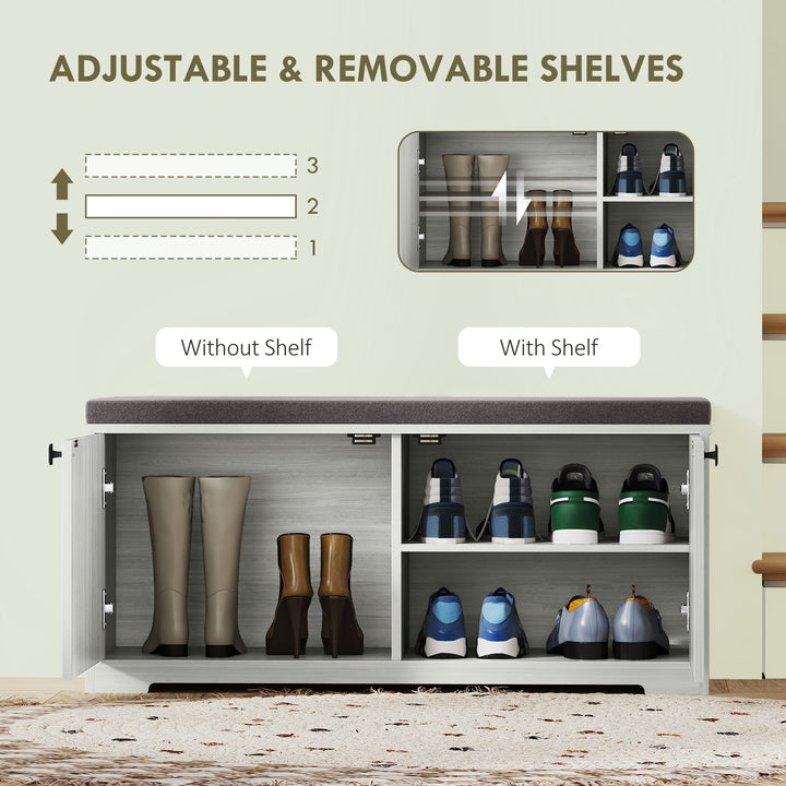 HOMCOM Shoe Storage Bench with Padded Seat, Entryway Bench Holds up to 352 lb, Shoe Organizer, 8 Pairs, Light Grey