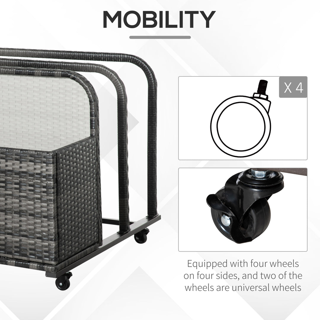 Outsunny Rolling Pool Storage Rattan Patio Furniture Outdoor Storage Wicker Organizer for Floats, Paddles, Balls, Towels, Brown