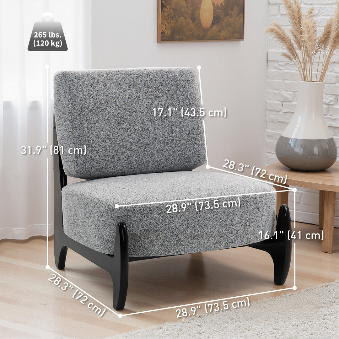HOMCOM Accent Chair with Rubber Wood Frame, Wide Seat, Modern Chenille Bedroom Chair with Thick Cushion, Grey