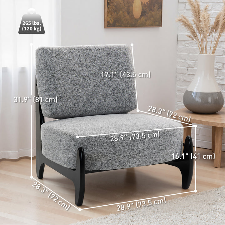 HOMCOM Accent Chair with Rubber Wood Frame, Wide Seat, Modern Chenille Bedroom Chair with Thick Cushion, Grey