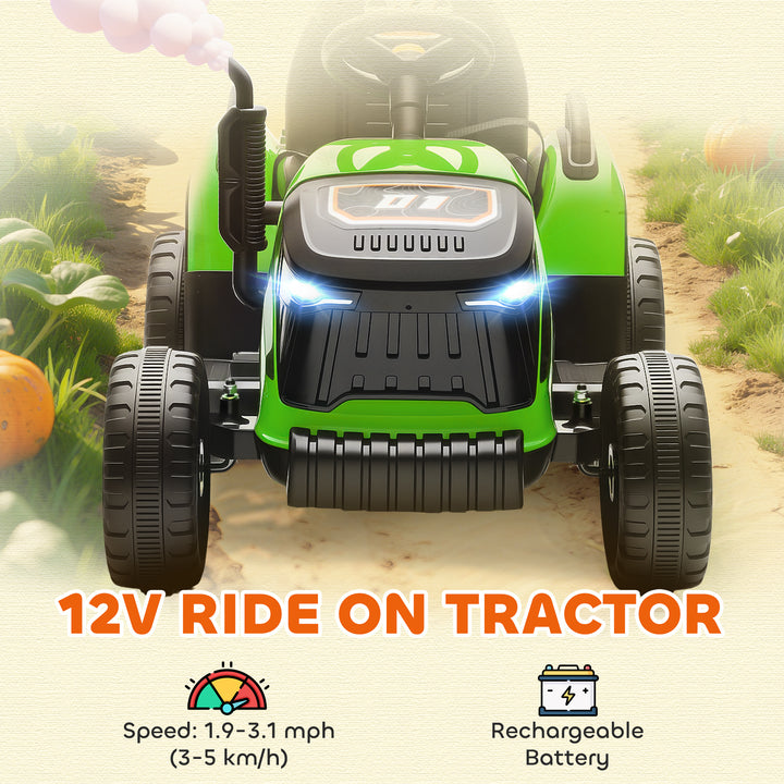 Qaba 12V Kids Ride On Tractor with Trailor, Remote Control, Music, Lights, Shifter, for Kids Ages 3-8 Years, Blue