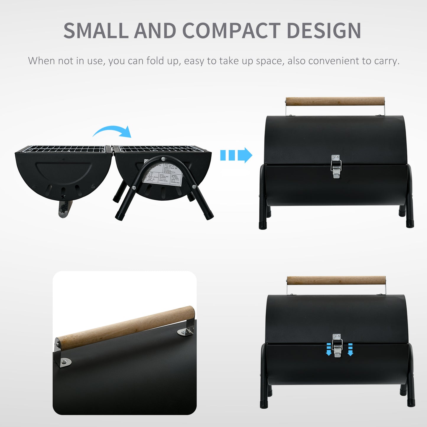Outsunny 23" Portable Tabletop Steel Charcoal Grill Foldable Outdoor BBQ Camping Picnic Cooker Barbecue Smoker with Air Vent Black