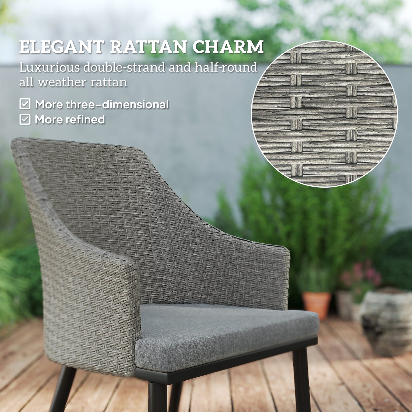 Outsunny 7 Piece Wicker Patio Furniture Set with Cushions, Umbrella Hole, Slatted Table Top, for Backyard, Porch, Garden, Balcony