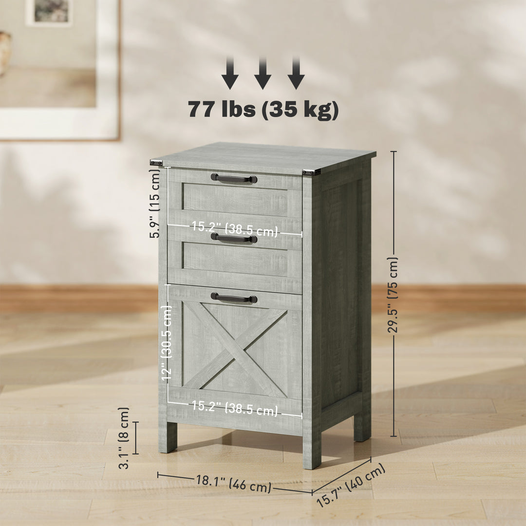 HOMCOM Vertical Filing Cabinet with 3 Drawers, Rustic Farmhouse Office Storage Cabinet for A4, Letter Size, Stone Grey