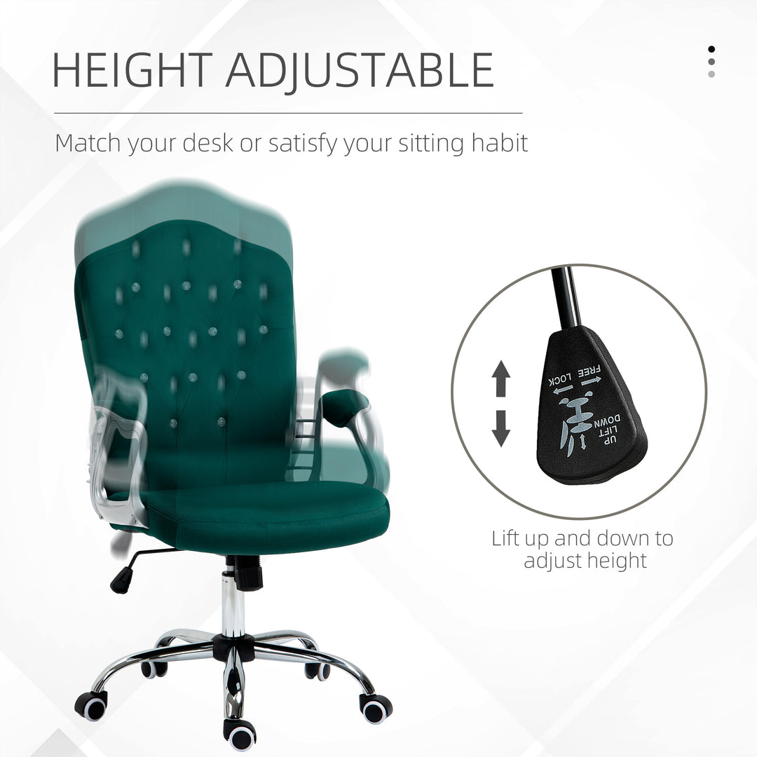 Vinsetto Office Chair, Velvet Computer Chair, Button Tufted Desk Chair with Swivel Wheels, Adjustable Height, Tilt Function, Grey