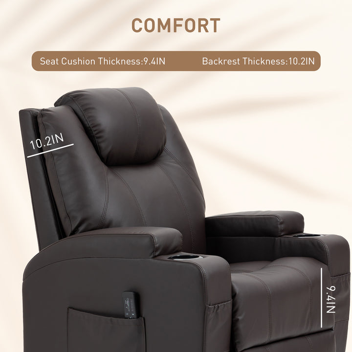 HOMCOM Massage Recliner Chair, Swivel Nursery Rocker Chair, Manual Reclining Sofa with 8 Vibration Points, PU Leather, Cup Holders, Side Pockets, for Living Room, Black