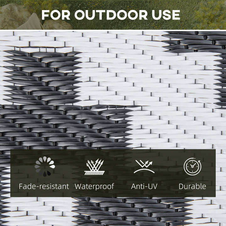 Outsunny Reversible Outdoor RV Rug, Patio Floor Mat, 6' x 9' Plastic Straw Rug for Backyard, Deck, Beach, Camping, Black & White