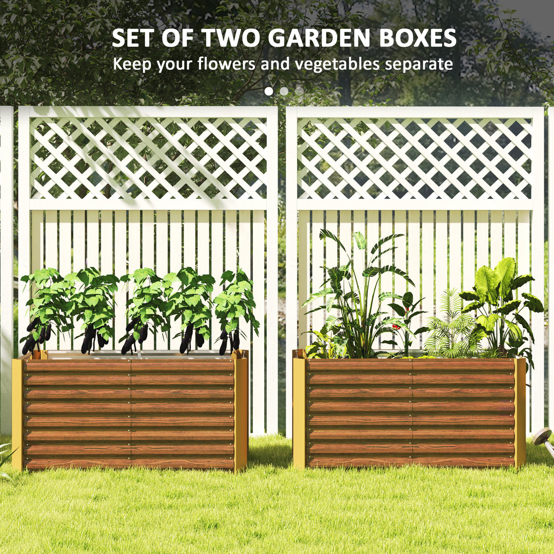 Outsunny Set of 2 Galvanized Metal Planters for Outdoor Plants, 4' x 2' x 2' Raised Garden Bed, Distressed Dark Brown