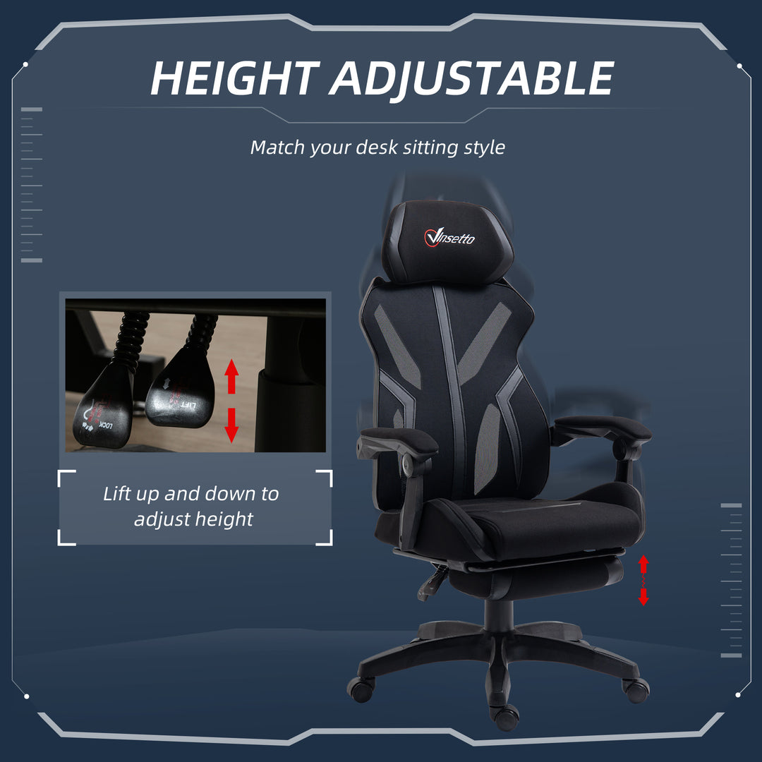 Vinsetto Gaming Chair, Ergonomic Computer Chair with Footrest, Headrest, Recliner Swivel Seat with Adjustable Height, Black