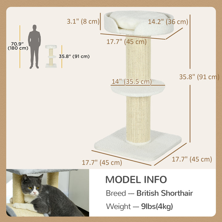 PawHut Cat Tree Kitty Tower with Sisal Mat Scratching Post, Cat Bed, Cushion, Perch, 18" x 18" x 36", Brown