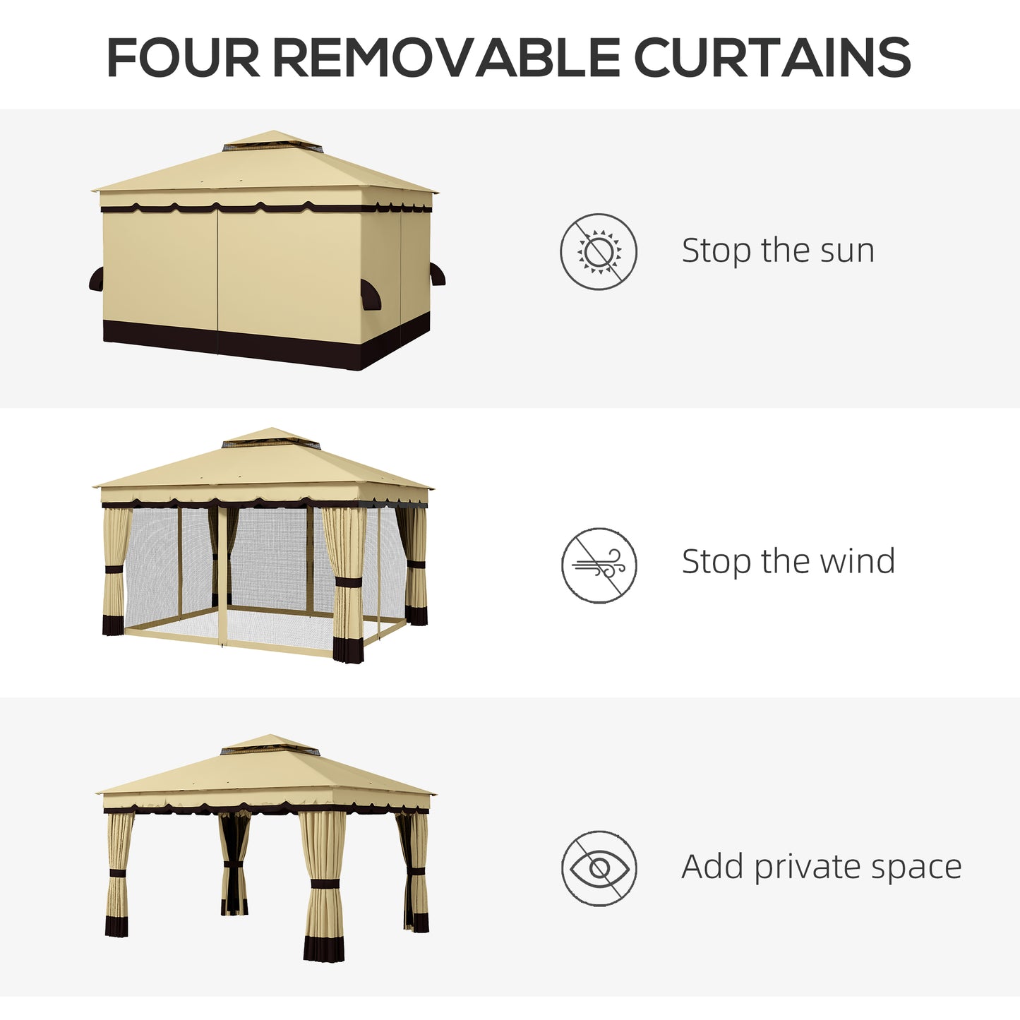 Outsunny 10' x 12' Double Roof Patio Gazebo Canopy, Outdoor Gazebo Shelter with Netting & Curtains, for Garden, Lawn and Deck