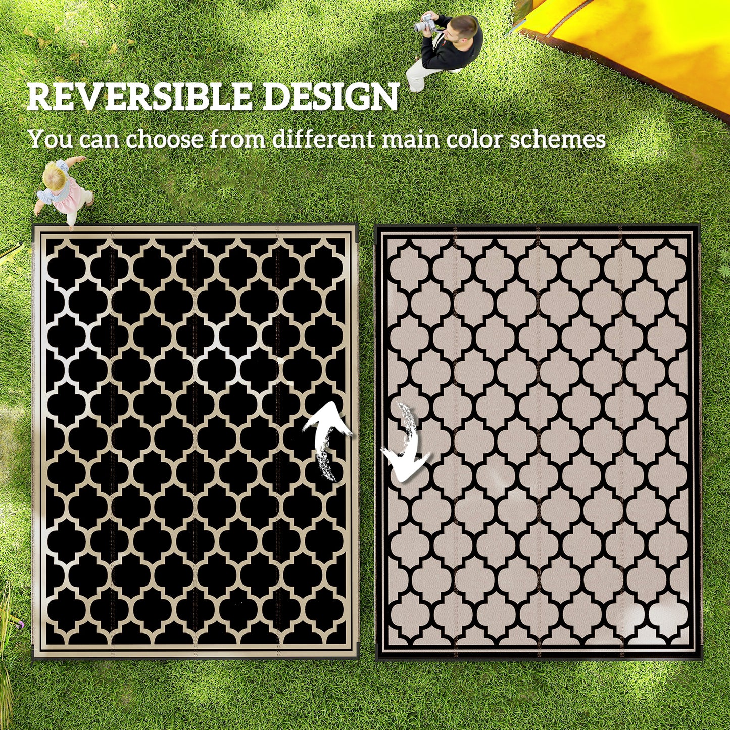 Outsunny 9'x12' Reversible Outdoor RV Rug, Patio Floor Mat, Plastic Straw Rug for Backyard, Deck, Beach, Camping, Black