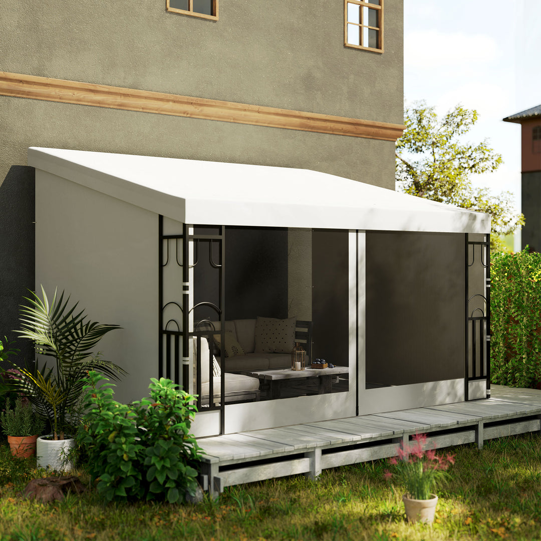 Outsunny 10' x 13' Wall Pergola, Outdoor Gazebo with 2 Curtains and 2 Nettings, UV Resistant, for Patio, Deck, Dark Grey