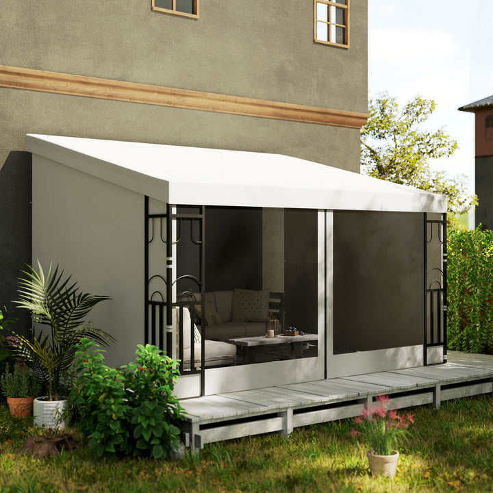 Outsunny 10' x 13' Wall Pergola, Outdoor Gazebo with 2 Curtains and 2 Nettings, UV Resistant, for Patio, Deck, Dark Grey