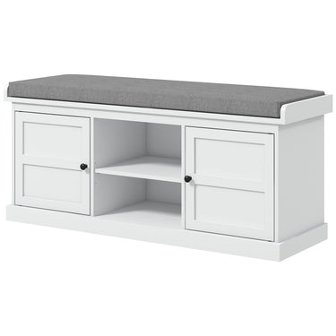 HOMCOM Shoe Storage Bench with Cushioned Seat, Entryway Bench Seat with 2 Cabinets and Adjustable Shelf for Hallway, White