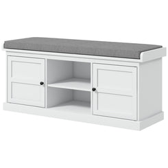 HOMCOM Shoe Storage Bench with Cushioned Seat, Entryway Bench Seat with 2 Cabinets and Adjustable Shelf for Hallway, White