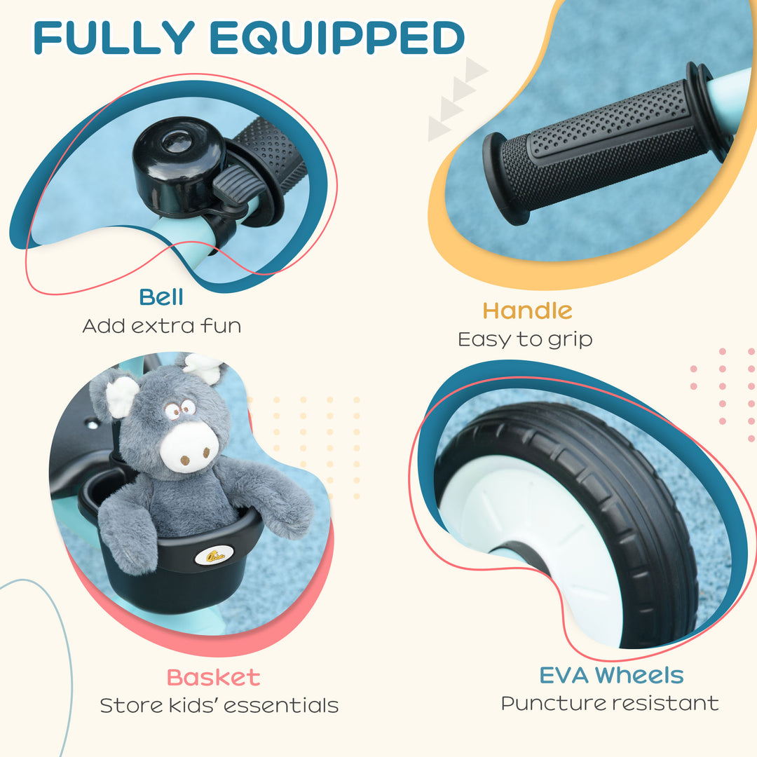 Qaba Tricycle for Toddler 2-5 Year Old Girls and Boys, Toddler Bike with Adjustable Seat, Basket, Bell, White