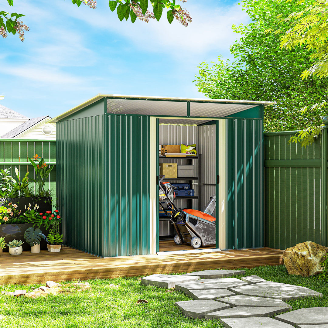 Outsunny 6' x 8.5' Outdoor Metal Garden Shed Utility Tool Storage Steel Backyard House, Dark Green