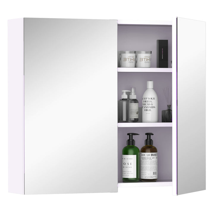 HOMCOM Wall Mount Mirrored Medicine Cabinet, Bathroom Mirror Cabinet with Adjustable Shelf, Double Soft Closing Doors, Light Lilac