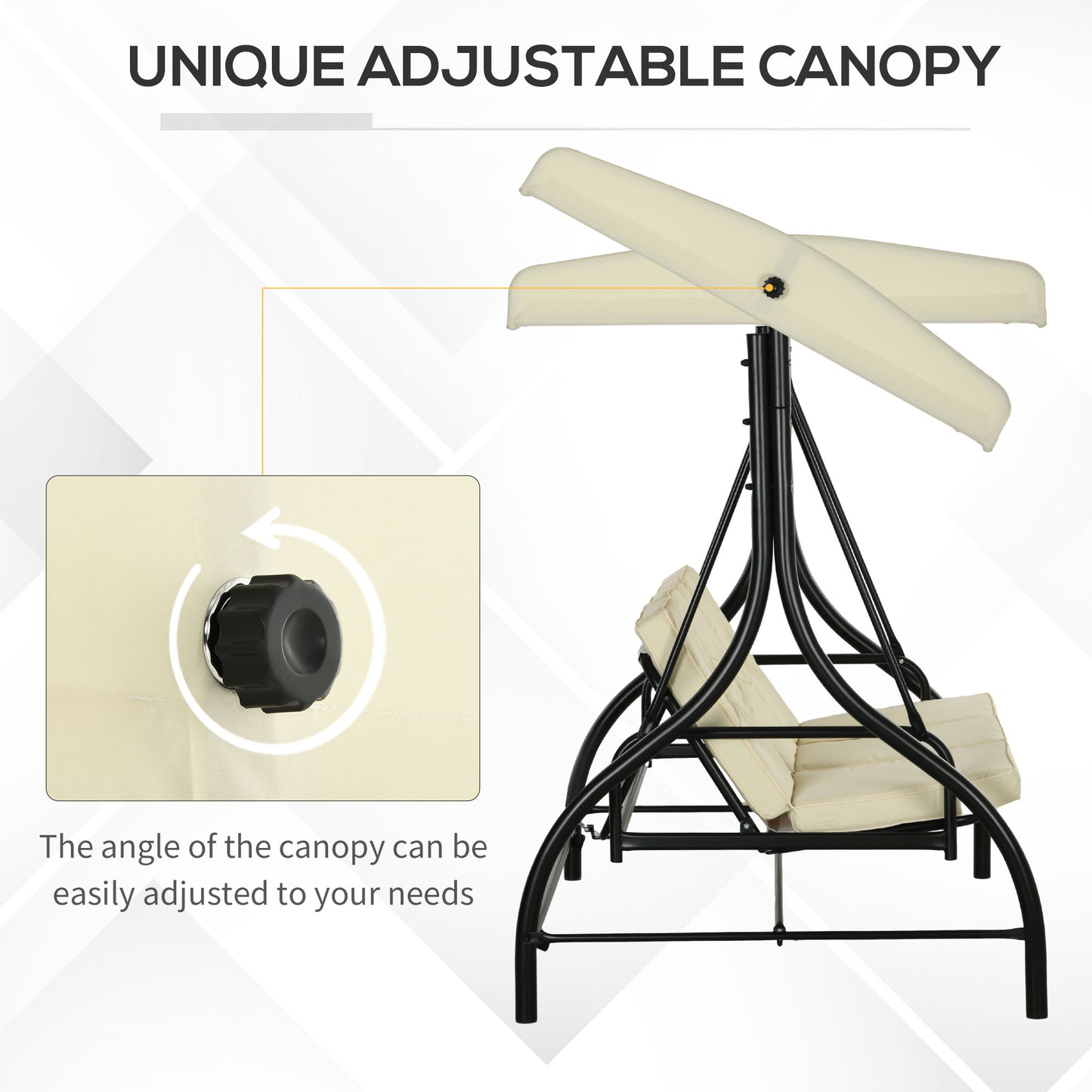 Outsunny Convertible Patio Swing Bed with Canopy and Cushions, 3 Seater Porch Swing for Outdoor, Backyard, Garden, Cream White