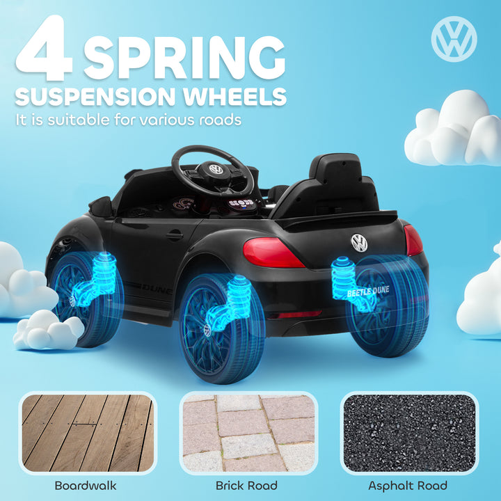 Qaba 12V Volkswagen Beetle Licensed Electric Car for Kids w/ Remote Control, 4 Spring Suspension Wheels, Soft Start, White