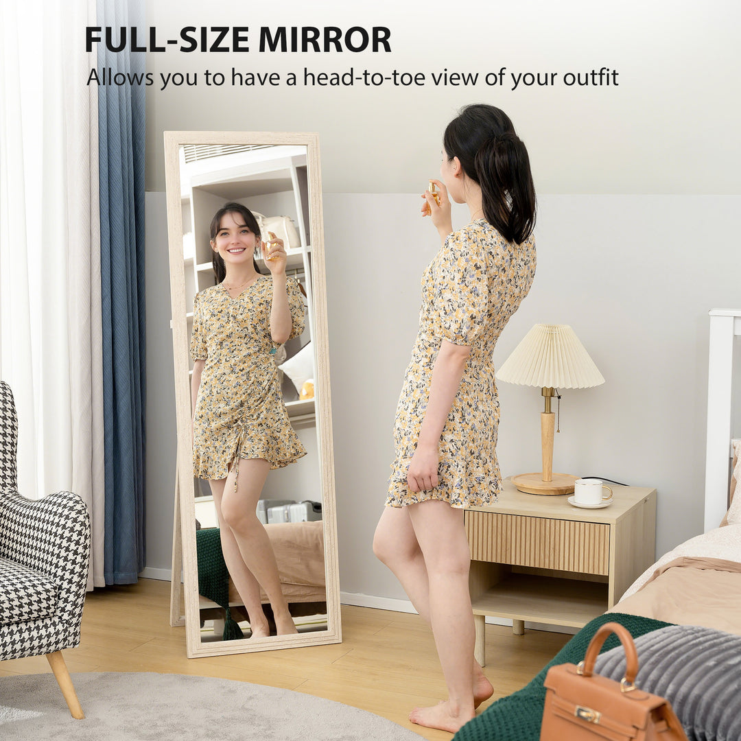 HOMCOM 64" x 21" Full Length Mirror, Standing, Wall-Mounted or Leaning Against Wall, for Bedroom, Living Room, Beige