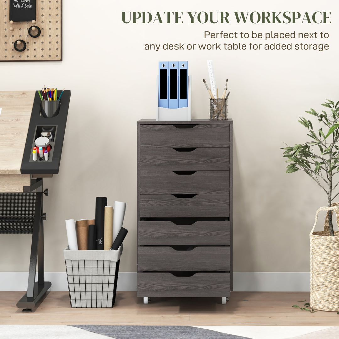 Vinsetto 7-drawer Vertical File Cabinet for Home Office, Storage Cabinet with Wheels, 18.7"x15.6"x35.4", Black
