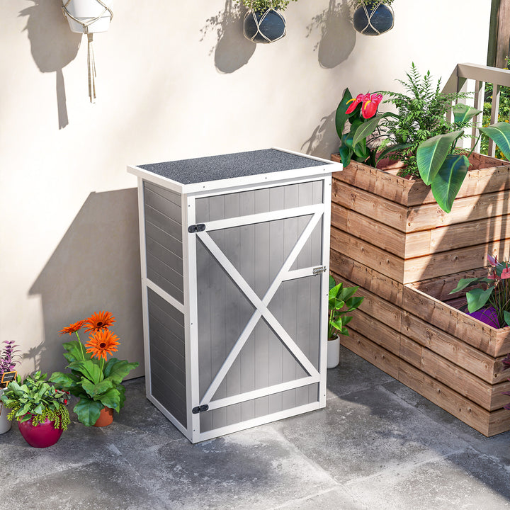 Outsunny 29.9"x21.7"x45.3" Garden Storage Shed with Asphalt Roof, Outdoor Storage Cabinet w/ Shelves, Grey