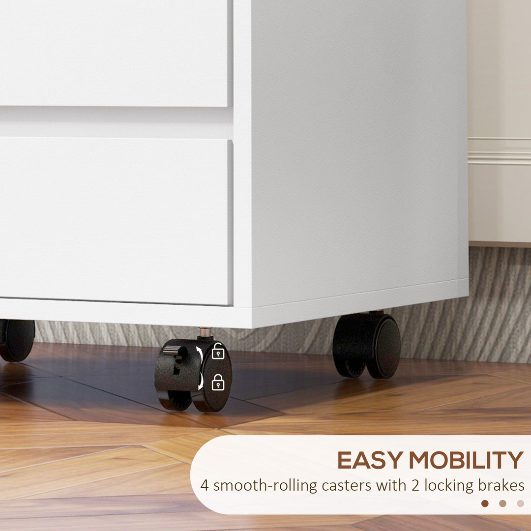 HOMCOM 4 Drawer File Cabinet, Vertical Filing Cabinet with Wheels, Modern Printer Stand for Home Office, White