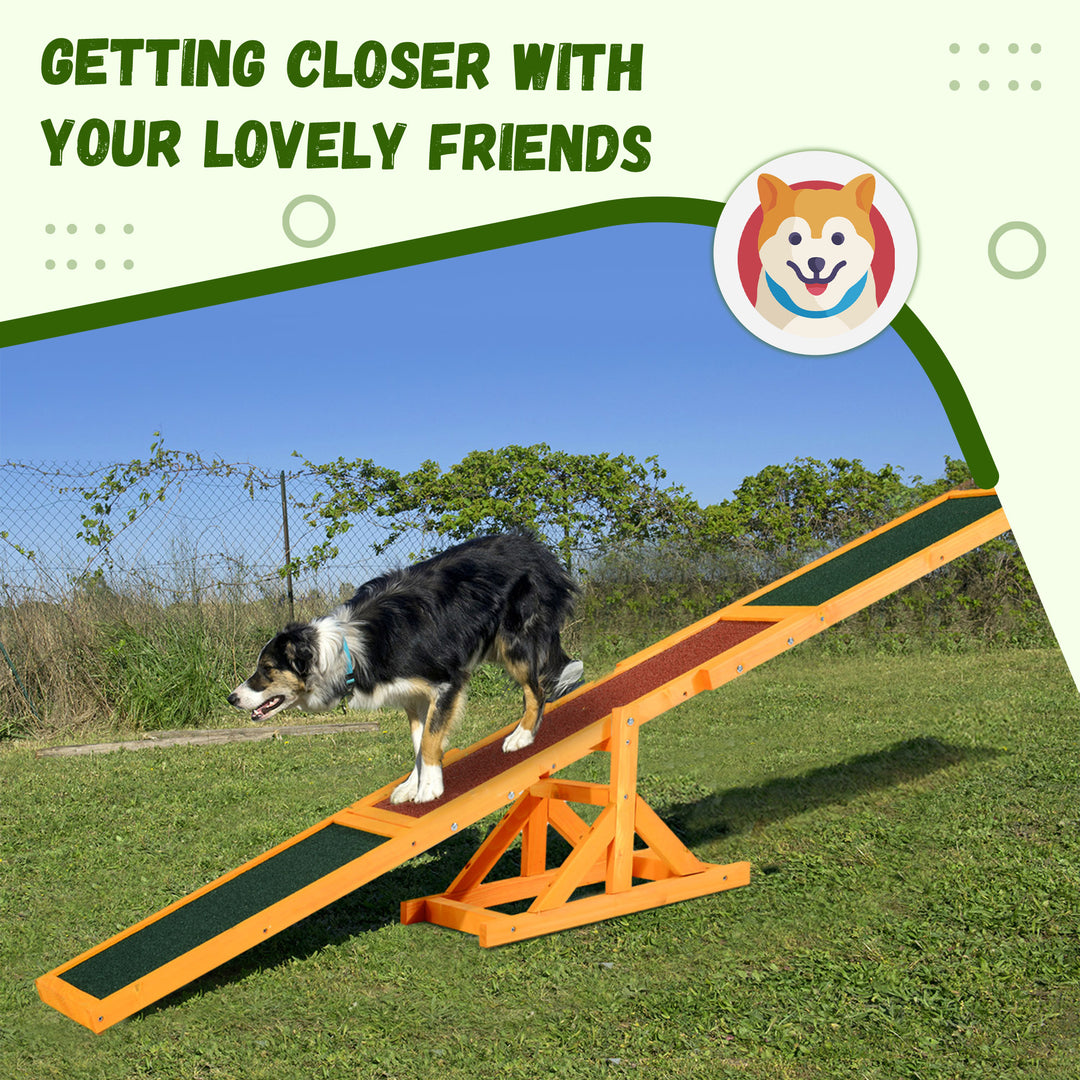 PawHut Wood Pet Seesaw Platform Dog Agility Training Equipment Run Game Toy Weather Resistant Pet Supplies Natural