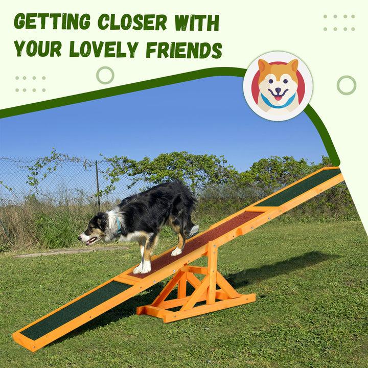 PawHut Wood Pet Seesaw Platform Dog Agility Training Equipment Run Game Toy Weather Resistant Pet Supplies Natural