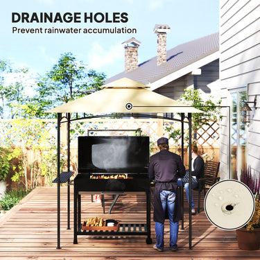 Outsunny 8' x 5' Outdoor Grill Gazebo, Double Tiered Barbecue Grill Gazebo Shelter with 2 Side Shelves, Hooks, Beige