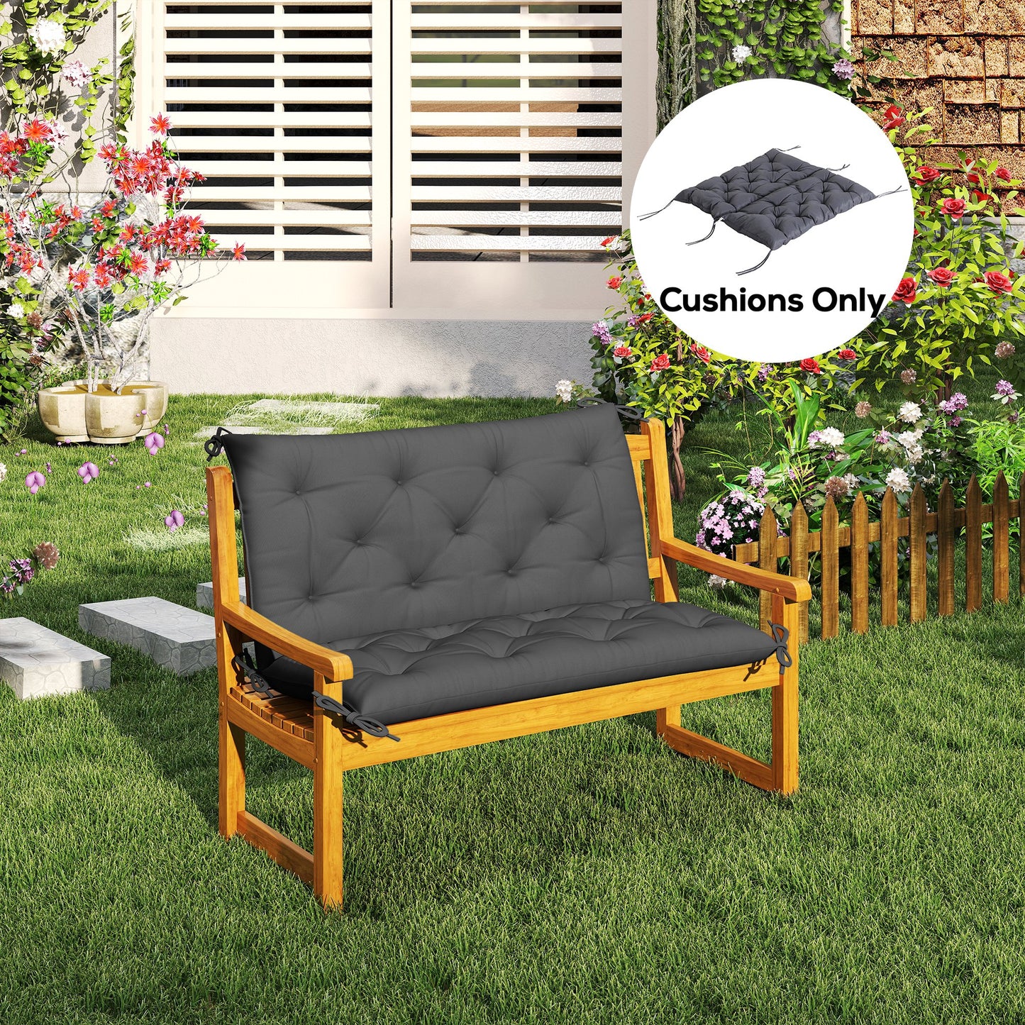 Outsunny Porch Swing Cushion Garden Bench Cushion with Backrest, Non-Slip 2-seater Thick Pad, Swing Chair Mat Replacement for Indoor and Outdoor, 39.4" x 38.6", Dark Grey