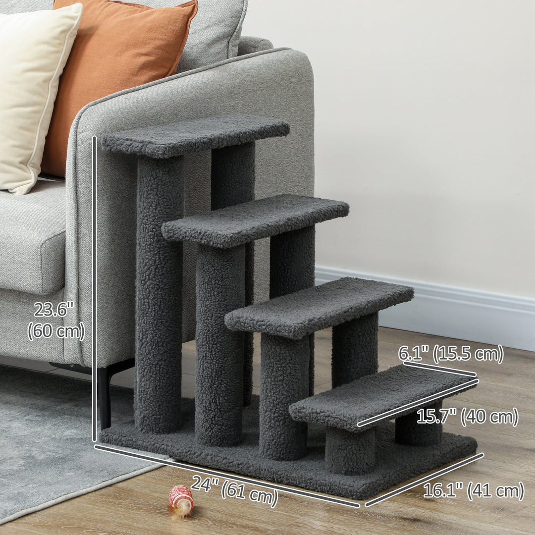 PawHut 23.5" 4 Tier Pet Stairs Dog Cat Step Scratch Post Furniture, Dark Grey