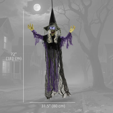 Outsunny Life Size Halloween Animated Hanging Witch with Glowing LED Eyes, Scary Halloween Decorations, Battery Operated
