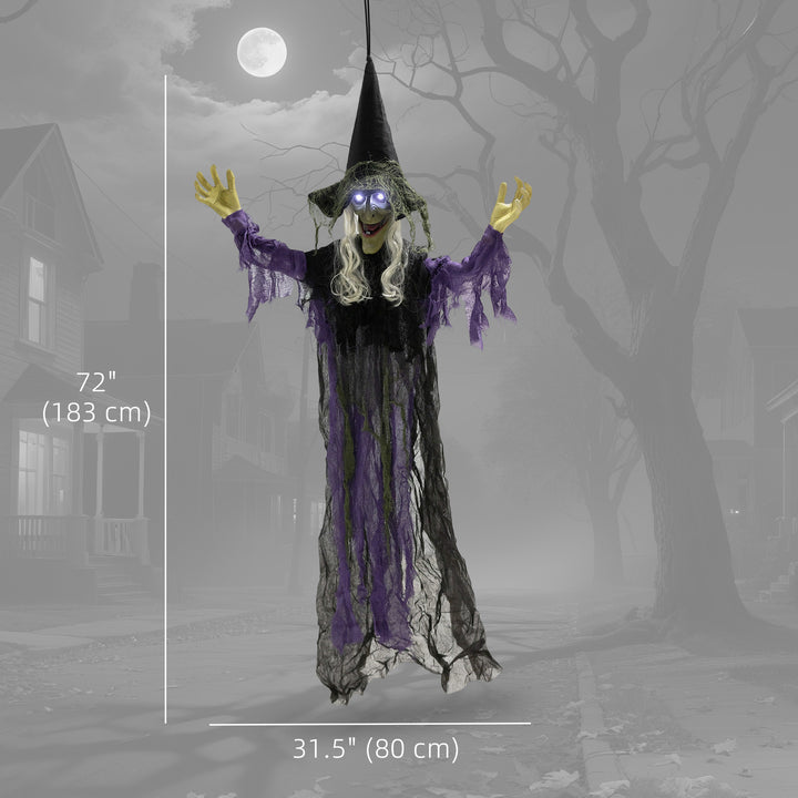 Outsunny Life Size Halloween Animated Hanging Witch with Glowing LED Eyes, Scary Halloween Decorations, Battery Operated
