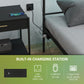 HOMCOM Full Bed Frame with LED Lights and Charging Station, Metal Platform Bed Frame with Under Bed Storage, Black