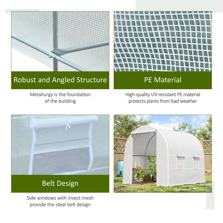 Outsunny 8.2x6.6x6.6ft Walk-in Tunnel Greenhouse Portable Garden Plant Growing Warm House with Door and Ventilation Window, White