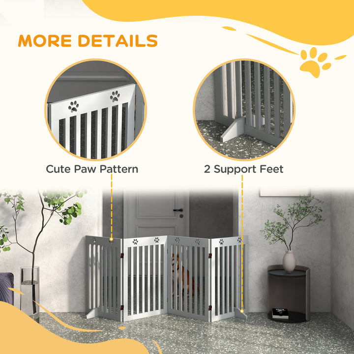 PawHut 80" Extra Wide Freestanding Pet Gate with Support Feet, Light Grey