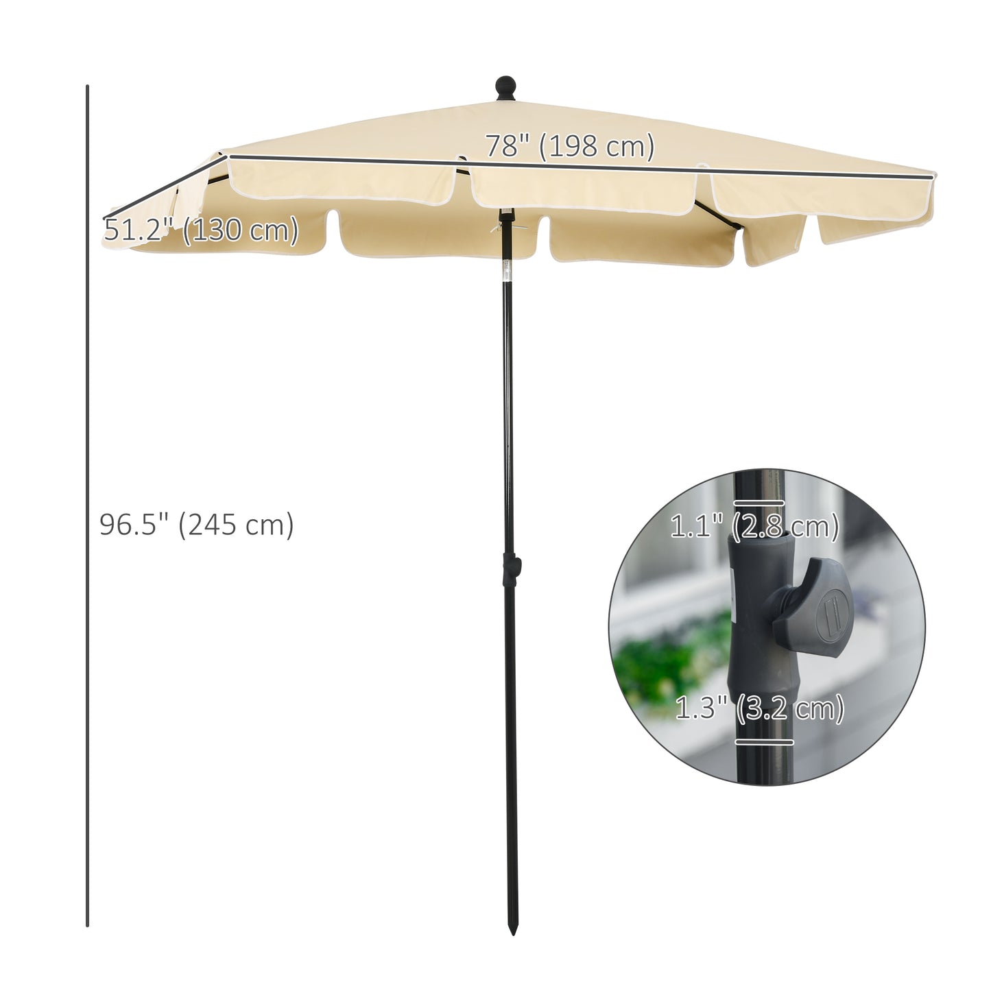 Outsunny 6.5x4ft Rectangle Patio Umbrella Aluminum Tilt Adjustable Garden Parasol  Sun Shade Outdoor Canopy Cream White