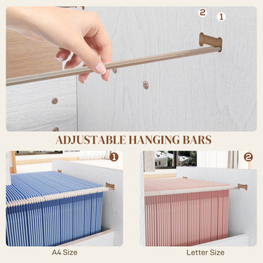 HOMCOM Vertical Filing Cabinet with Lock, 4 Drawer File Cabinet with Adjustable Hanging Bar for A4 and Letter Size, White