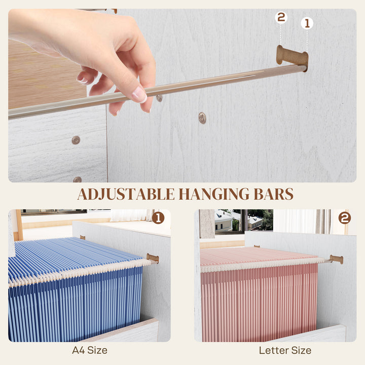 HOMCOM Vertical Filing Cabinet with Lock, 4 Drawer File Cabinet with Adjustable Hanging Bar for A4 and Letter Size, White