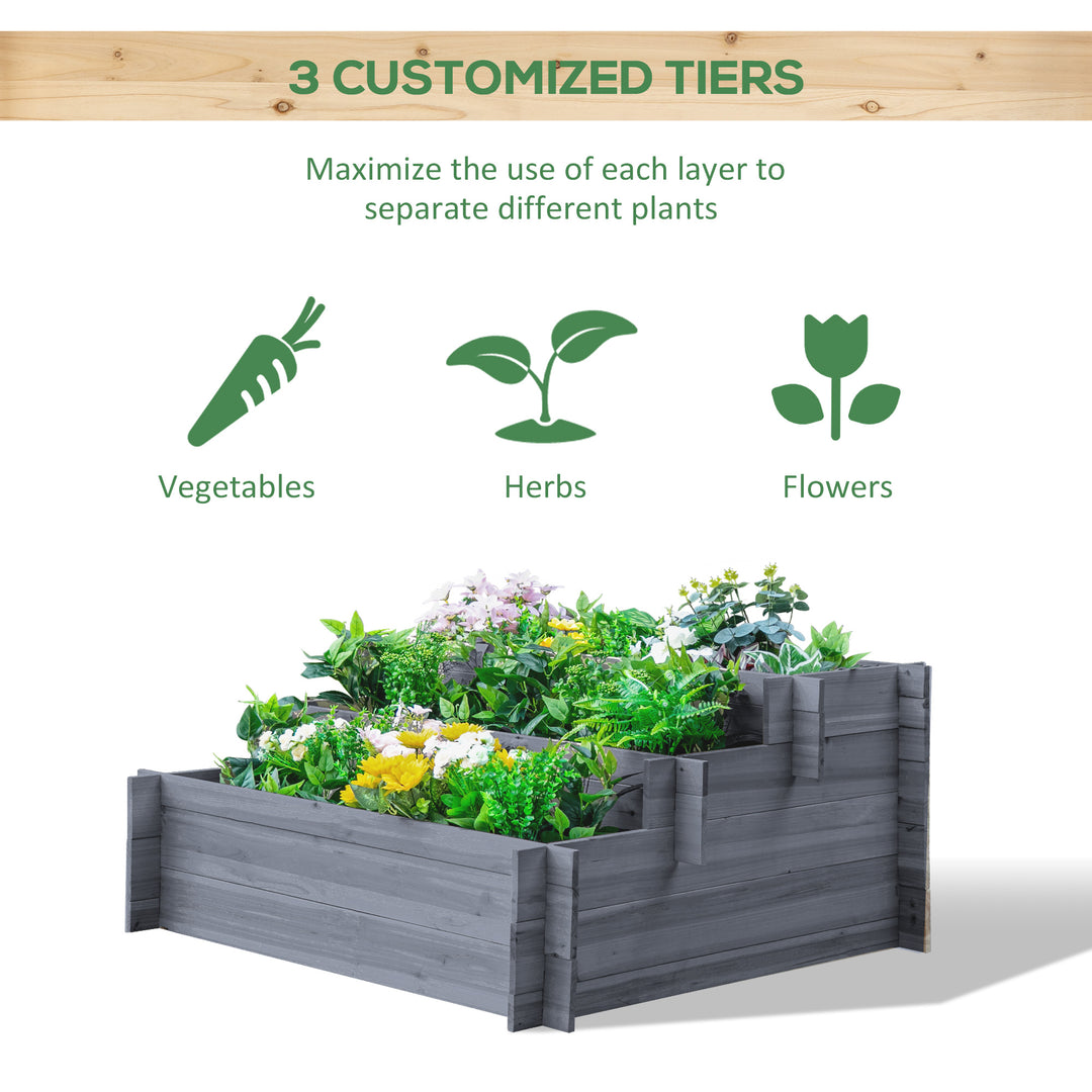 Outsunny 3-Tier Wood Raised Garden Bed, Elevated Planting Box, Outdoor Vegetable Flower Container, Herb Garden Indoor Kit, Natural
