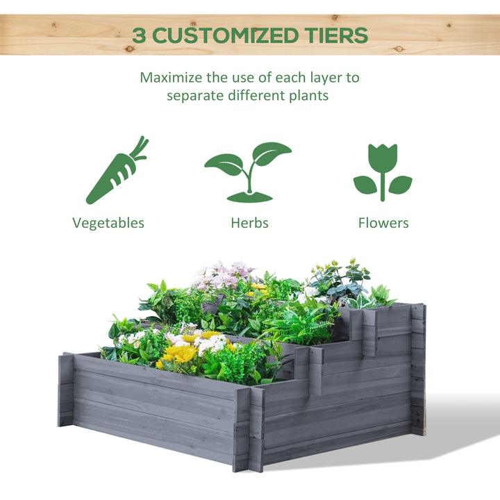 Outsunny 3-Tier Wood Raised Garden Bed, Elevated Planting Box, Outdoor Vegetable Flower Container, Herb Garden Indoor Kit, Natural