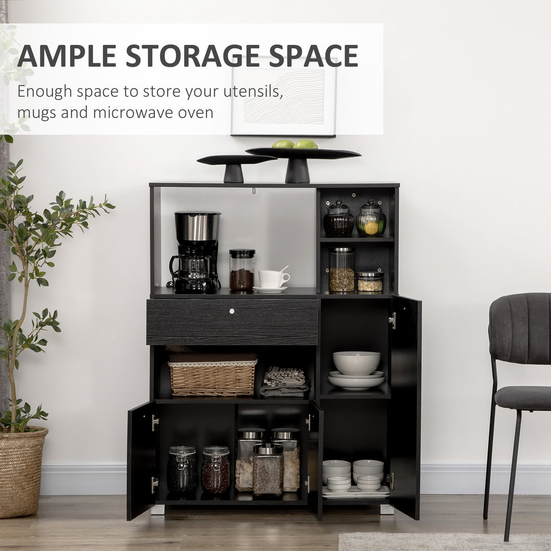 HOMCOM Compact Kitchen Pantry Cabinet Server Hutch Storage Buffet with Microwave Oven Stand Drawer and Shelves, White